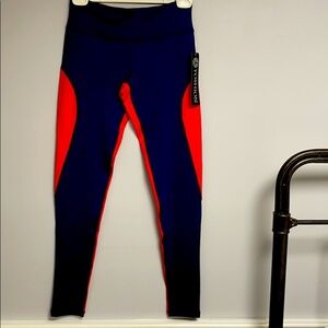 Yoshion athletic workout pants, red front,  navy back Hidden pocket W S, NWT
